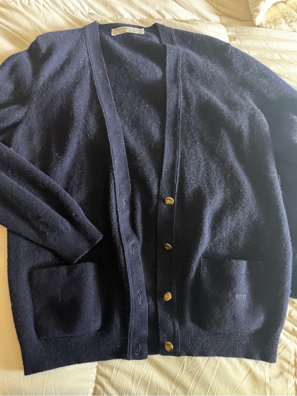 Burberrys Vintage 80s Wool Cardigan - Navy & Gold